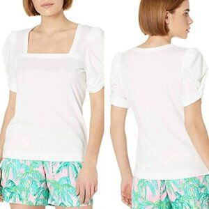 Lilly Pulitzer Jessie Top Resort White Medium Gathered Ruched Sleeves Half Lengt